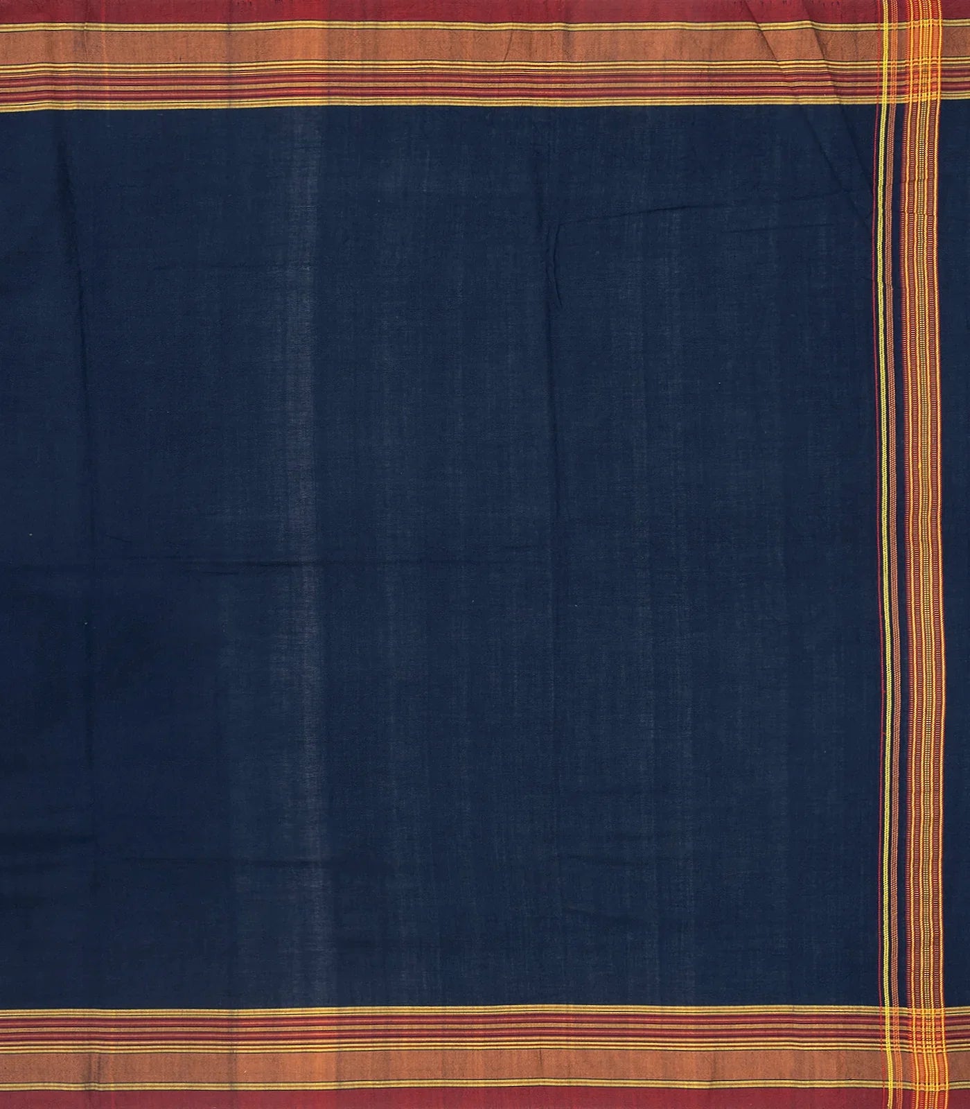 Navy Blue Handloom Bhujodi Cotton Saree With Stripes