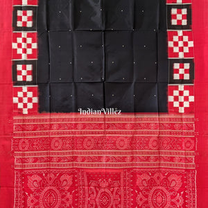 Black Red Jhoti Pasapali Theme Sambalpuri Ikat Bomkai Silk Saree