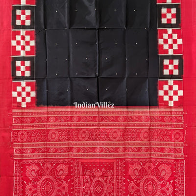 Black Red Jhoti Pasapali Theme Sambalpuri Ikat Bomkai Silk Saree