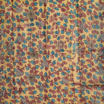 Cyan Handloom Tussar Silk Saree With Embroidered Stripes