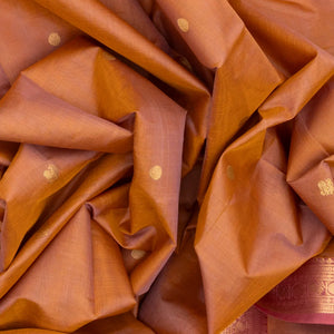 Peach Handloom Silk Cotton Saree With Peacock Corner Buttas