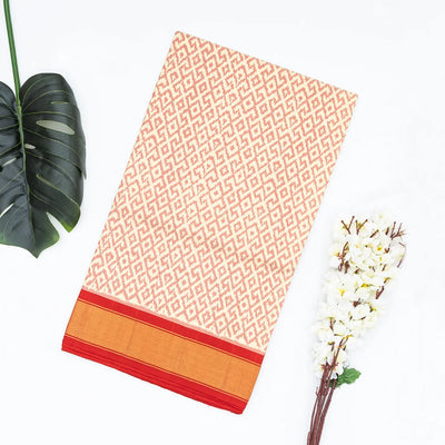 Cream Handloom Ikat Silk Saree With Diamond Motifs