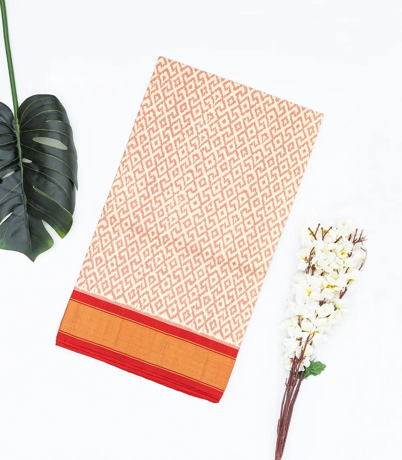 Cream Handloom Ikat Silk Saree With Diamond Motifs