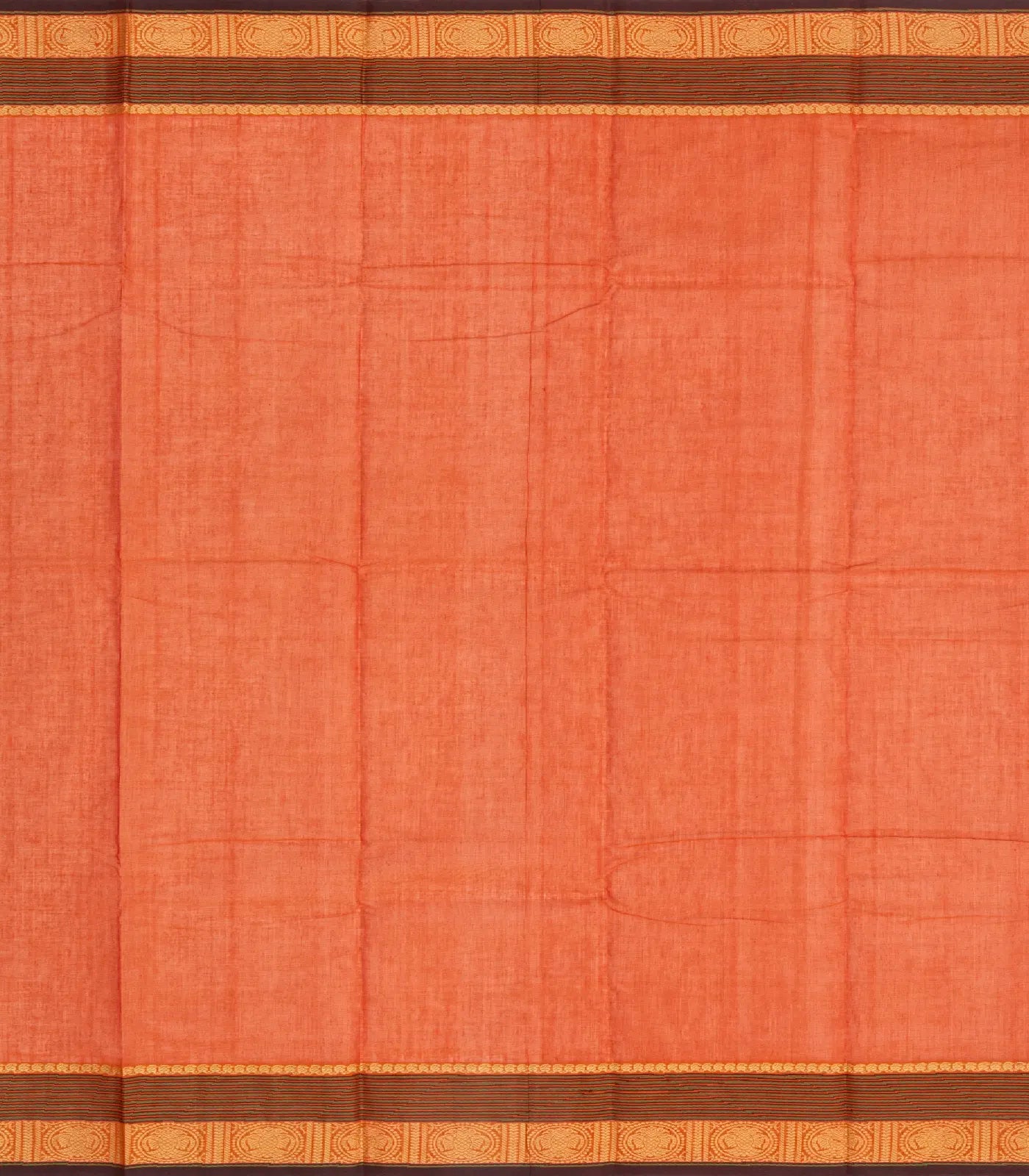 Orange Handloom Kanchi Cotton Saree With Annam Buttas
