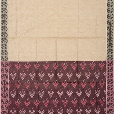 Beige Handloom Village Cotton Saree With Mango Motifs