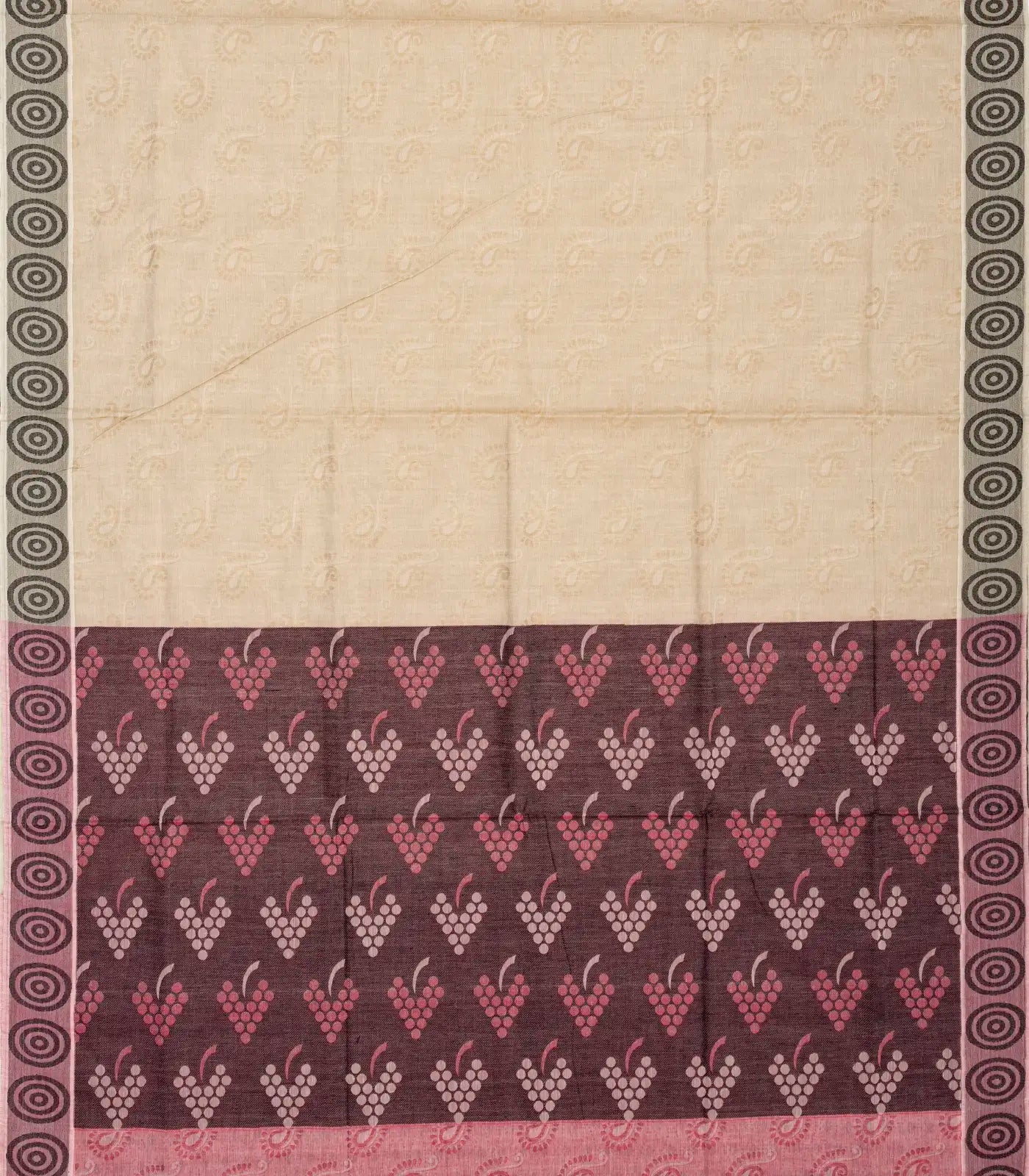 Beige Handloom Village Cotton Saree With Mango Motifs