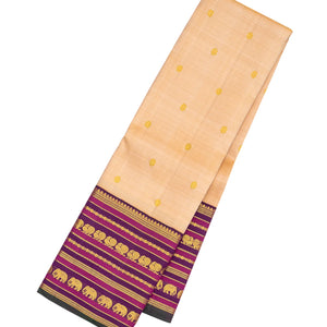Light Peach Handloom Korvai Kanchipuram Silk Saree With Kamalam Buttas