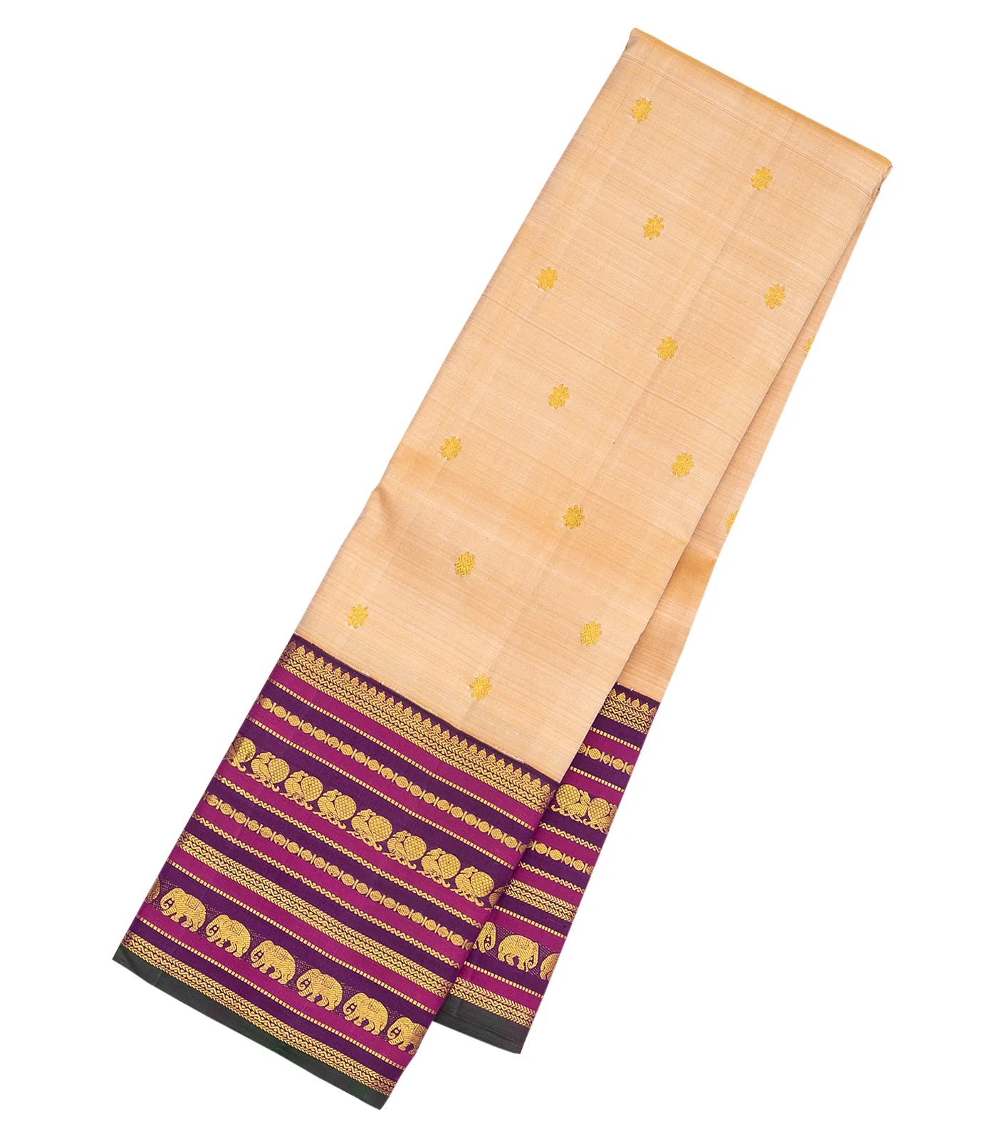 Light Peach Handloom Korvai Kanchipuram Silk Saree With Kamalam Buttas