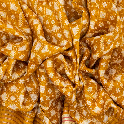 Oil Mustard Handloom Tussar Silk Saree Printed With Floral Motifs