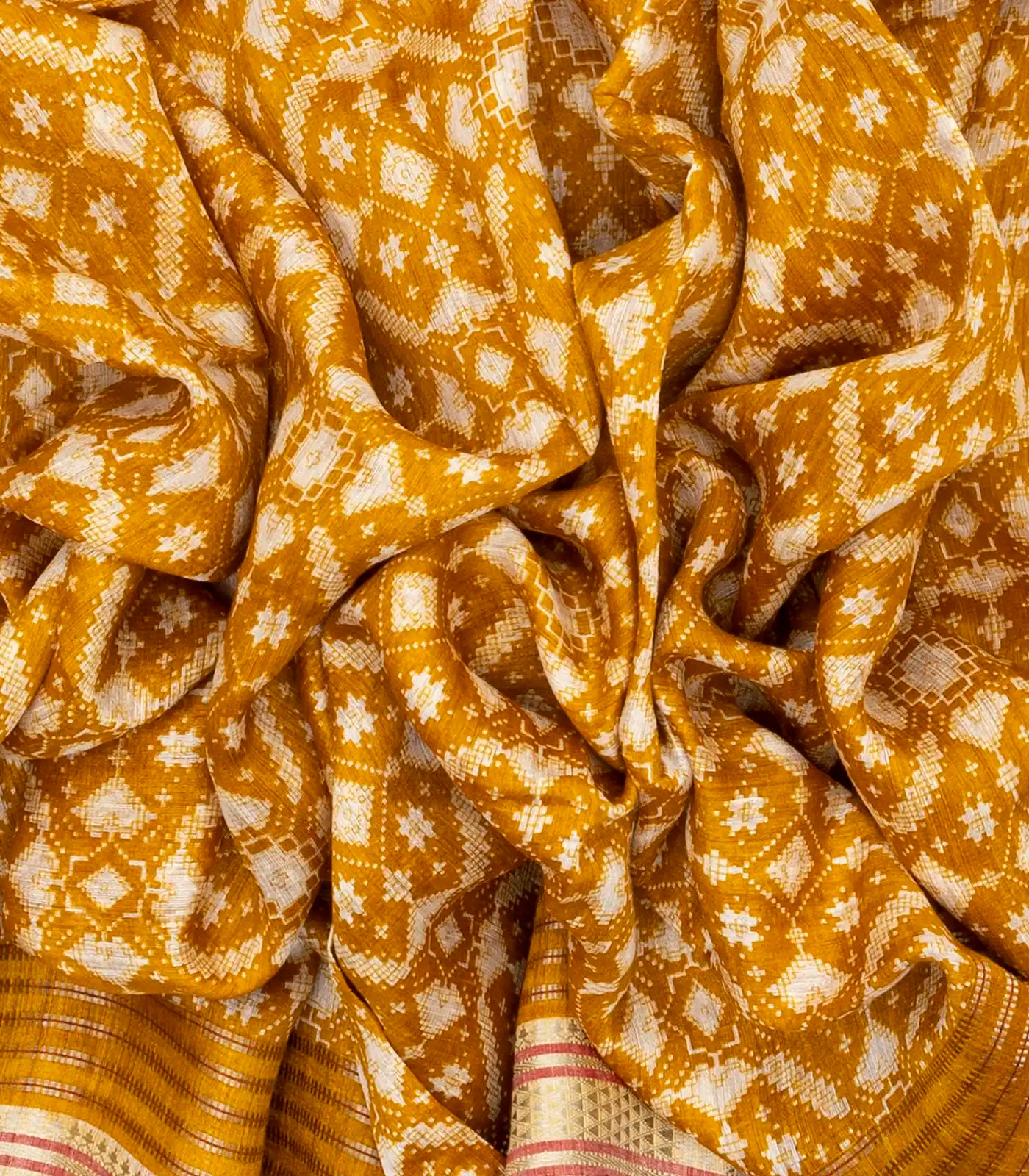 Oil Mustard Handloom Tussar Silk Saree Printed With Floral Motifs