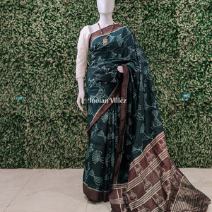 Rama Green Odisha Ikat Designer Contemporary Silk Saree