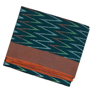 Sea Green Handwoven Orissa Cotton Saree With Tie & Dye Chevron Motifs