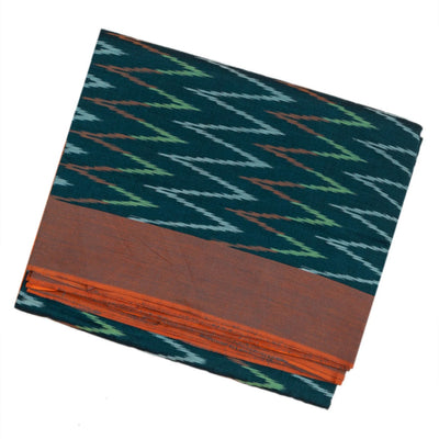 Sea Green Handwoven Orissa Cotton Saree With Tie & Dye Chevron Motifs