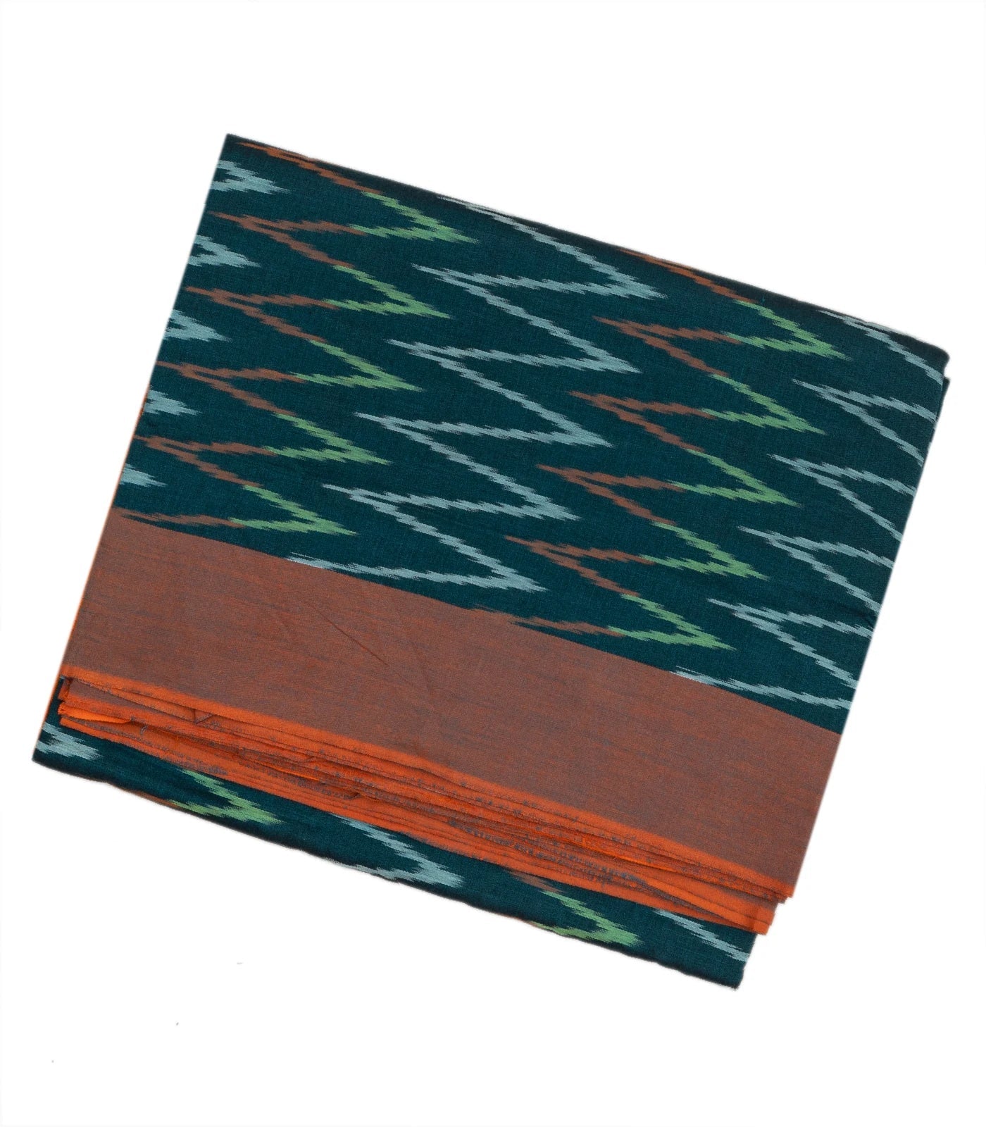 Sea Green Handwoven Orissa Cotton Saree With Tie & Dye Chevron Motifs