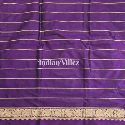 Purple Banarasi Katan Saree with Golden Siver Zari Work
