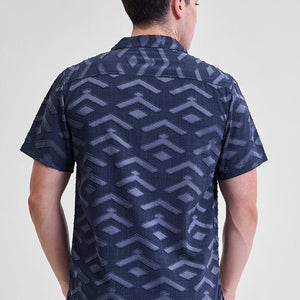 Dark Blue Geometric Box Fit Shirt