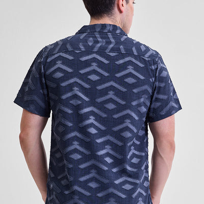 Dark Blue Geometric Box Fit Shirt