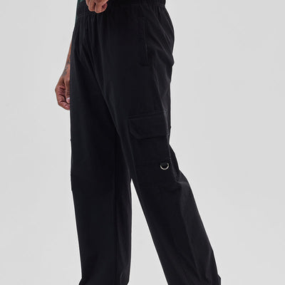 Black Relaxed Fit Parachute Pants