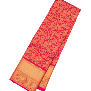 Pink Handloom Kanchipuram Silk Saree With Birds & Floral Motifs