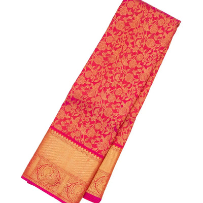 Pink Handloom Kanchipuram Silk Saree With Birds & Floral Motifs