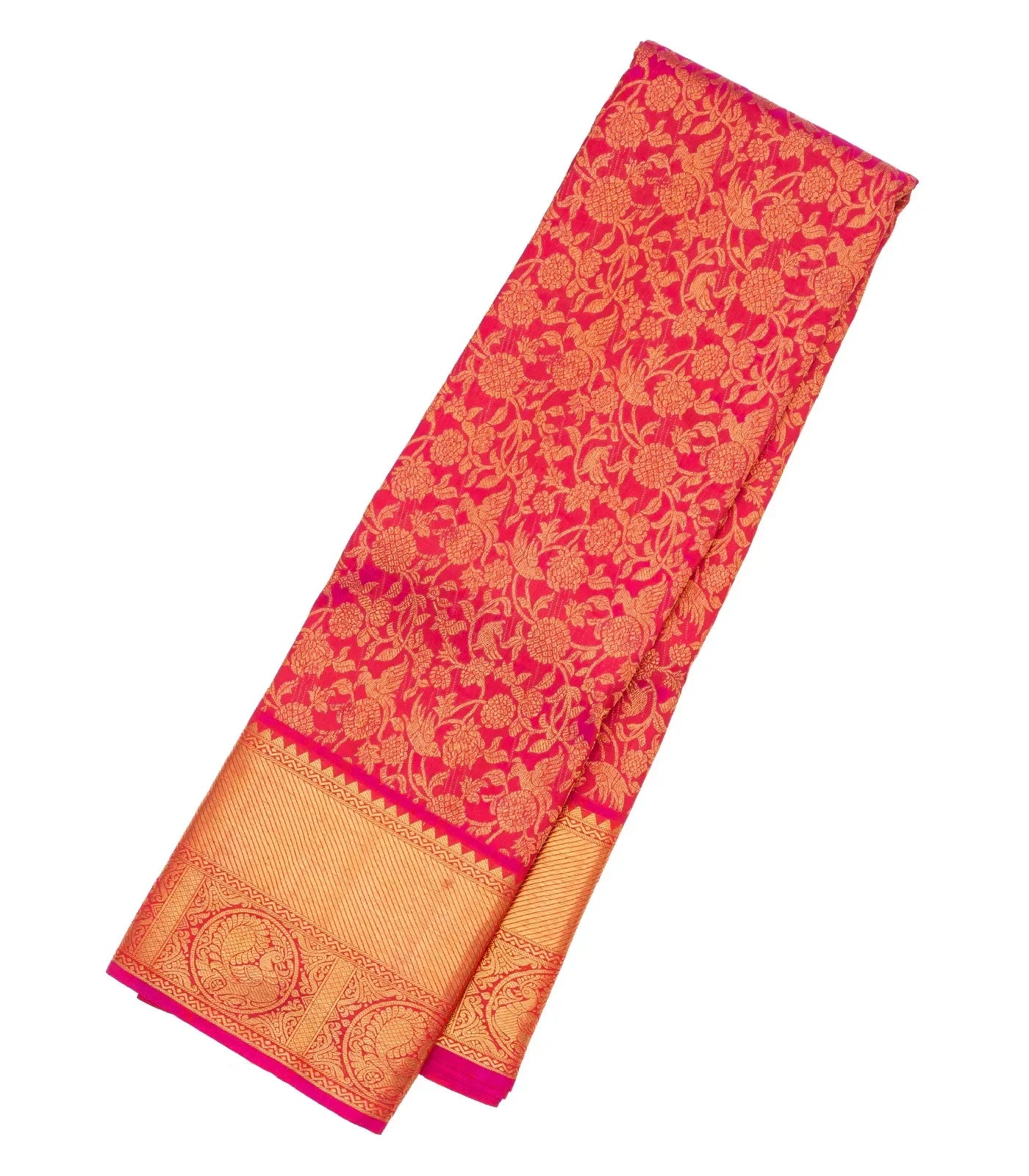 Pink Handloom Kanchipuram Silk Saree With Birds & Floral Motifs