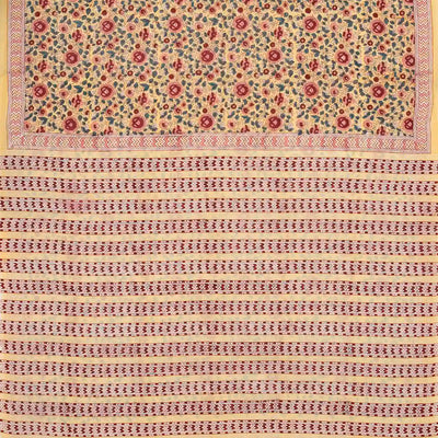 Sandal Woven Jaipur Cotton Saree Printed And Floral Motifs