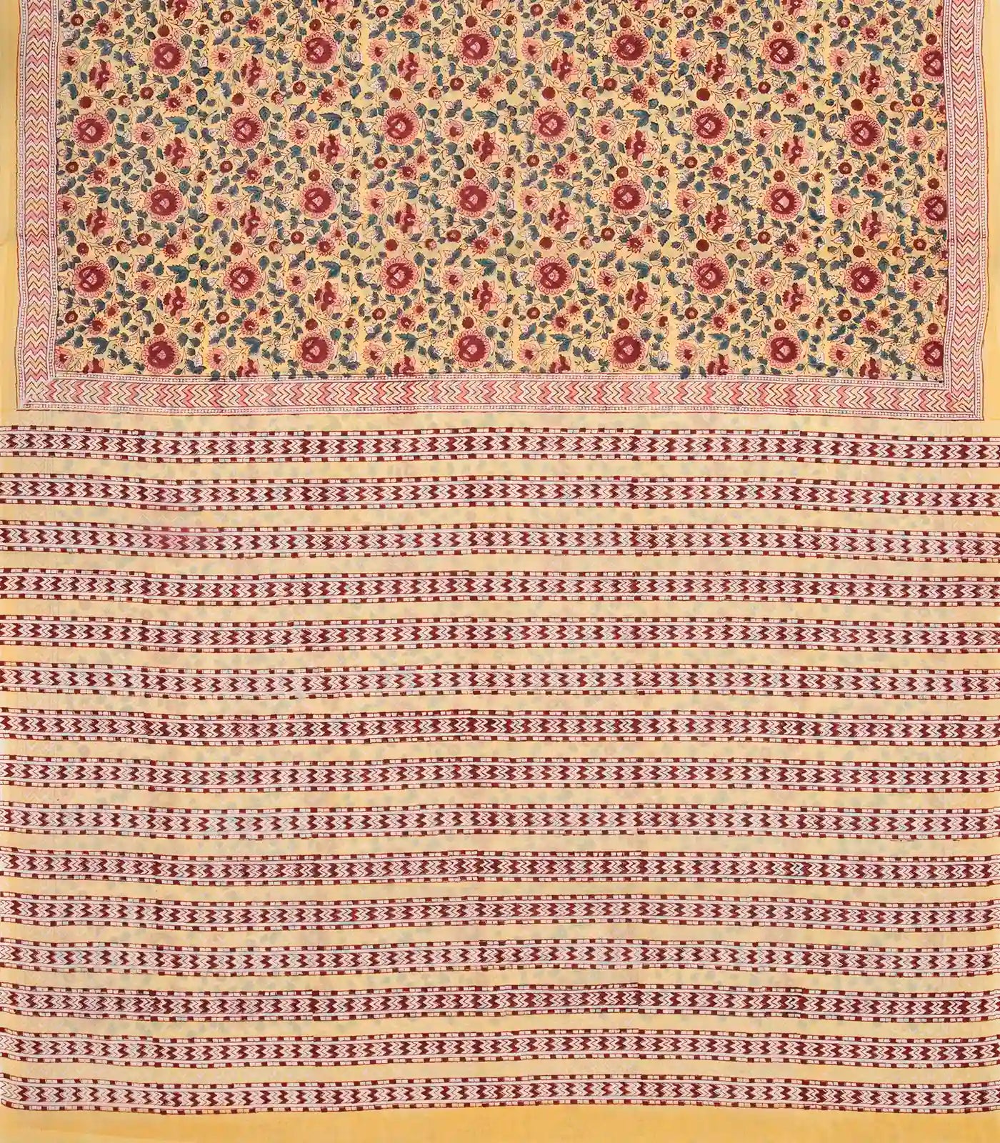 Sandal Woven Jaipur Cotton Saree Printed And Floral Motifs