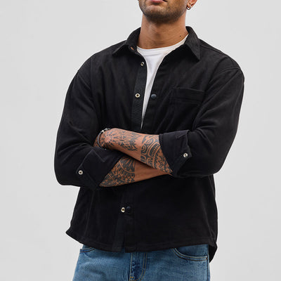 Black Suede Snap Button Overshirt