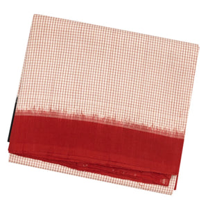 Cream Handwoven Orissa Cotton Saree With Checks & Contrast Border