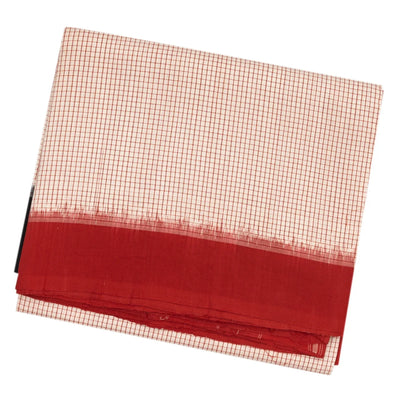 Cream Handwoven Orissa Cotton Saree With Checks & Contrast Border