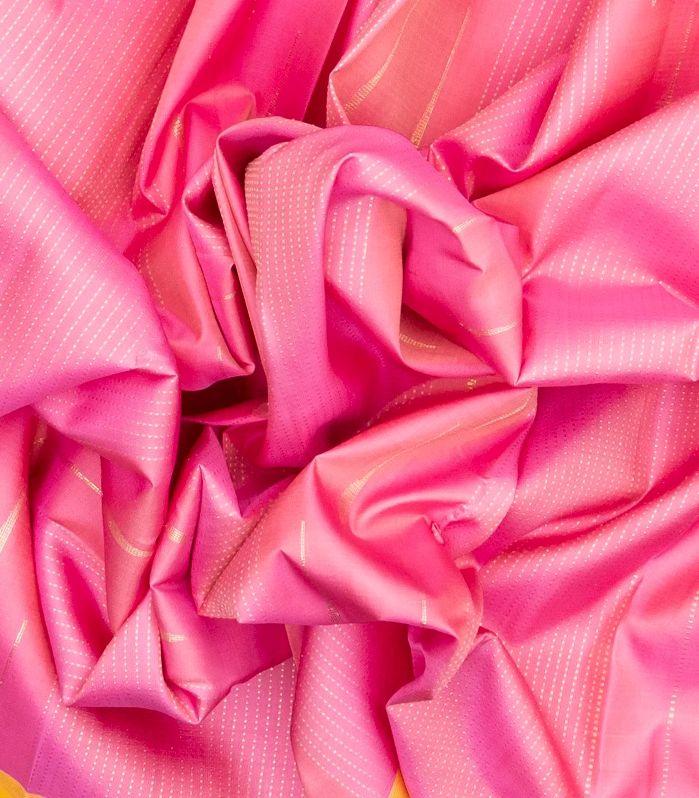 Bubblegum Pink Handloom Kanchipuram Silk Saree With Stripes & Buttas