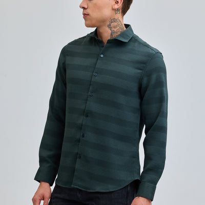 Green Textured Slim Fit Shirt