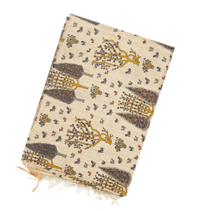 Taupe Handloom Tussar Silk Saree With Yellow Printed Motifs