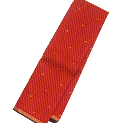 Red Handloom Kanchipuram Silk Saree With Stripes & Buttas