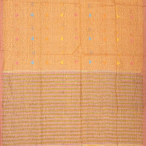 Light Peach Handloom Linen Saree With Temple Buttas