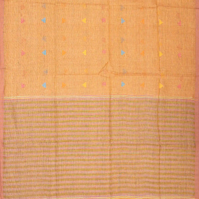 Light Peach Handloom Linen Saree With Temple Buttas