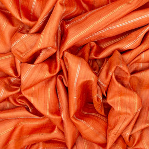 Orange Handloom Tussar Silk Saree With Embroidered Stripes