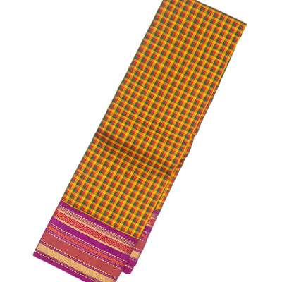 Multi Color Handloom Kanchipuram Korvai Silk Saree With Checks