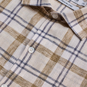 Light Brown Checks Linen Blend Shirt