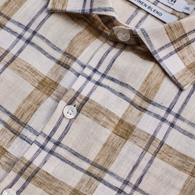 Light Brown Checks Linen Blend Shirt