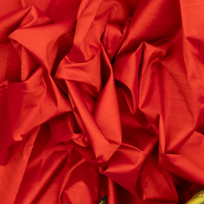 Red Handloom Kanchipuram Korvai Silk Saree With Green Border