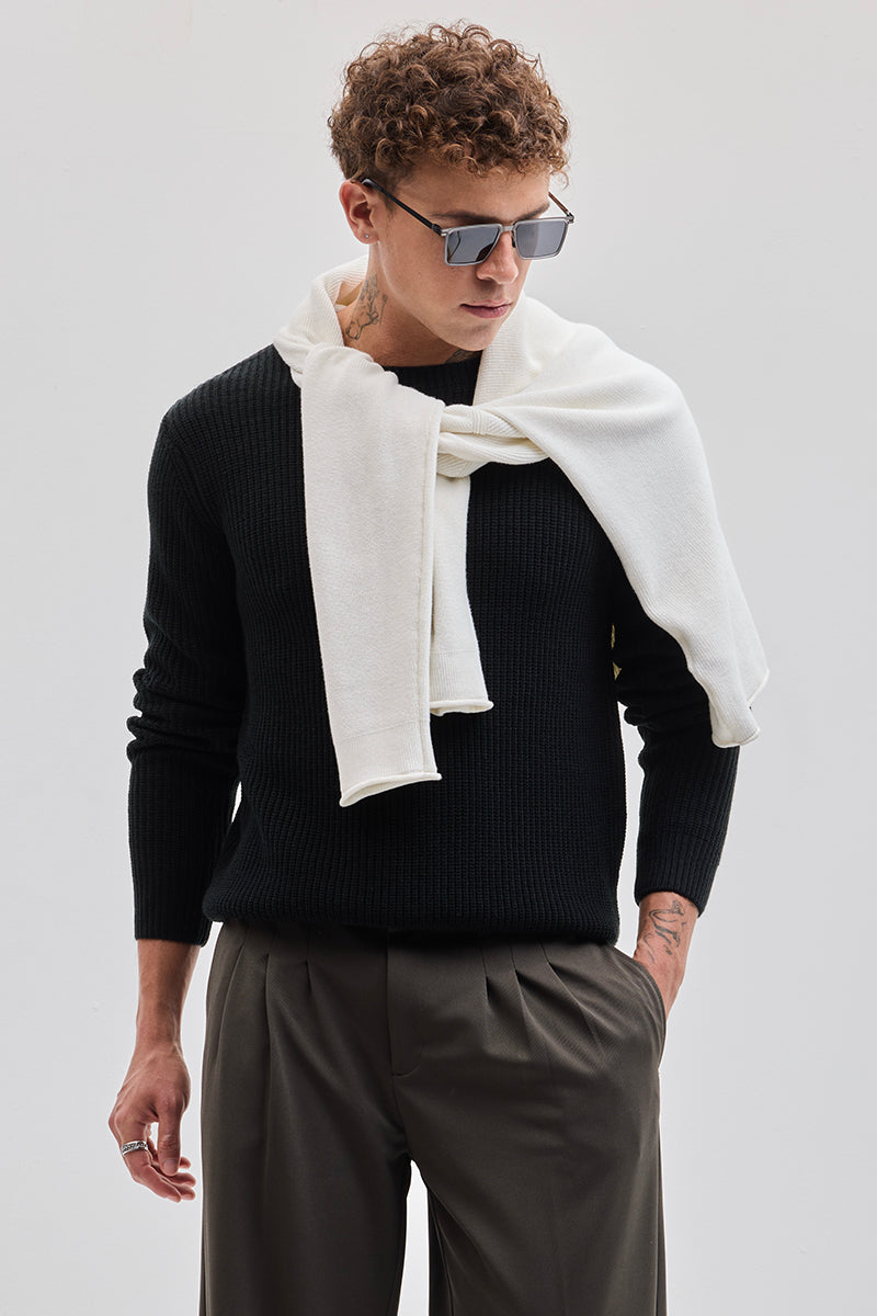 Black Fisherman Knit Sweater