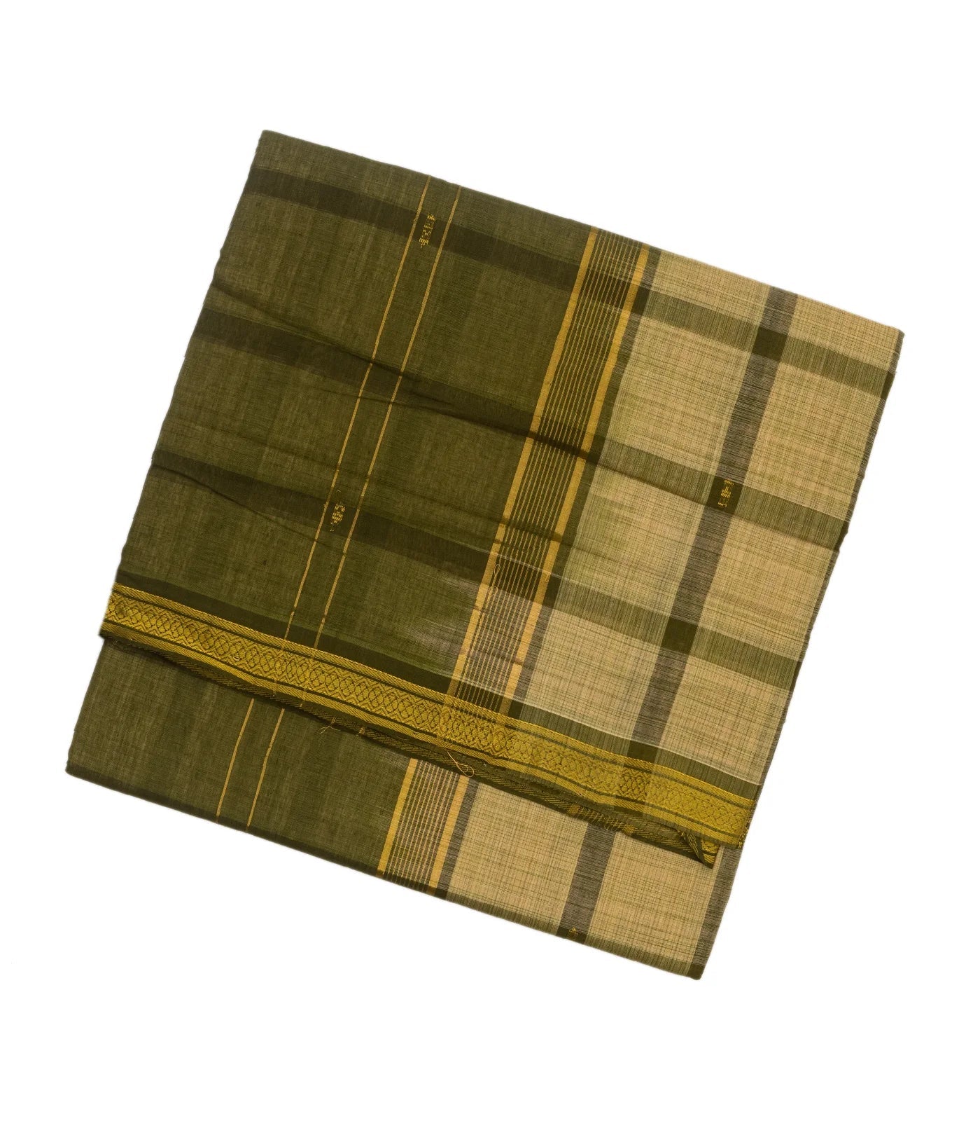 Shadow Green Handloom Kadapa Cotton Saree With Checks