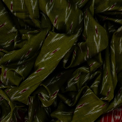 Olive Green Handloom Orissa Cotton Saree With Tie & Dye Floral Motifs