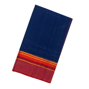 Dark Blue Bengal Cotton Saree With Red Border