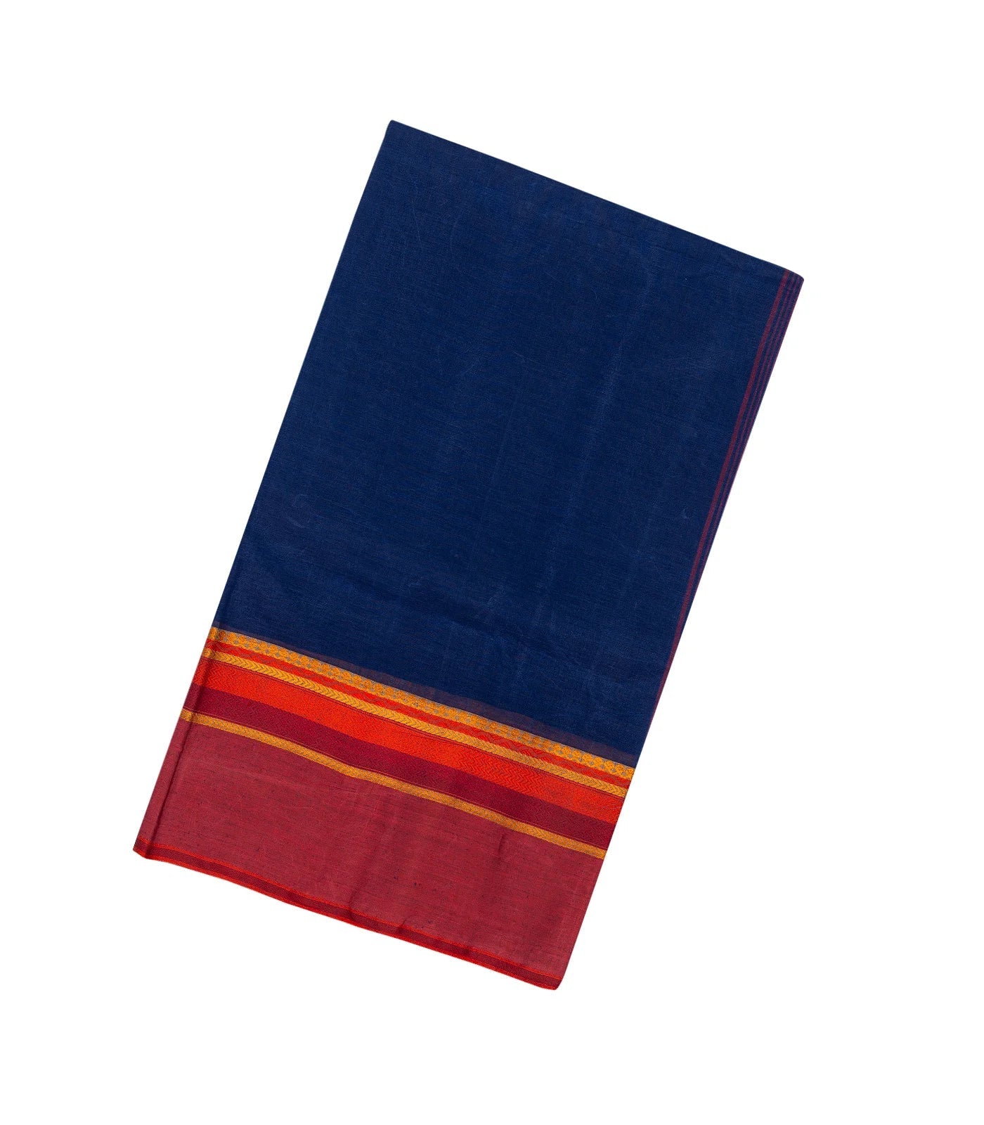 Dark Blue Bengal Cotton Saree With Red Border