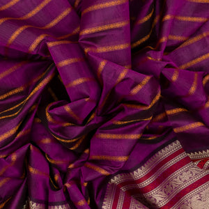 Purple Handloom Silk Cotton Saree With Beldari Stripes