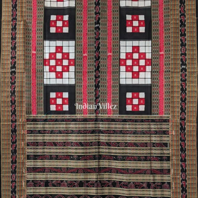 Black White Odisha Ikat Pasapali Bichitrapuri Silk Saree