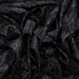 Black Handloom Tussar Silk Saree With Printed Leafy Motifs