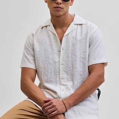 Cream Box Fit Linen Blend Shirt
